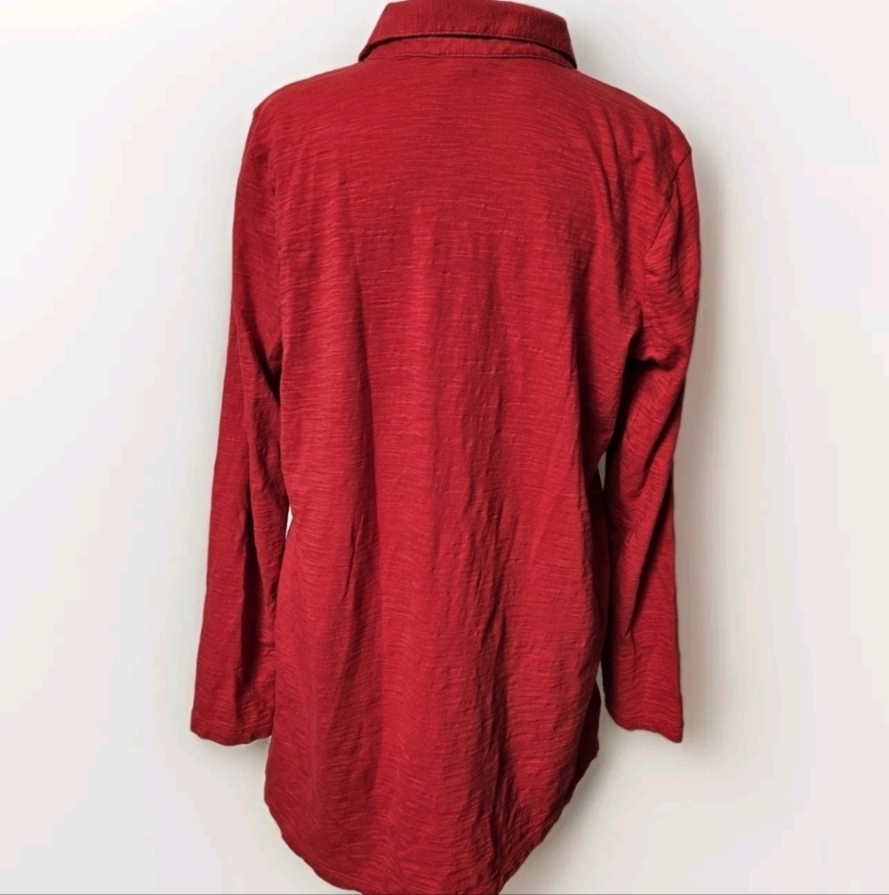 J.Jill Women's Red Embroidered Knit Cotton Button-down Tunic M - Picture 8 of 11